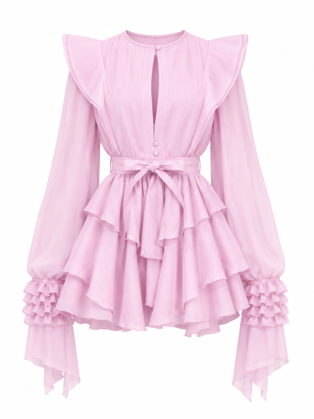 ruffled chiffon mini dress with waist tie – ROSALIE