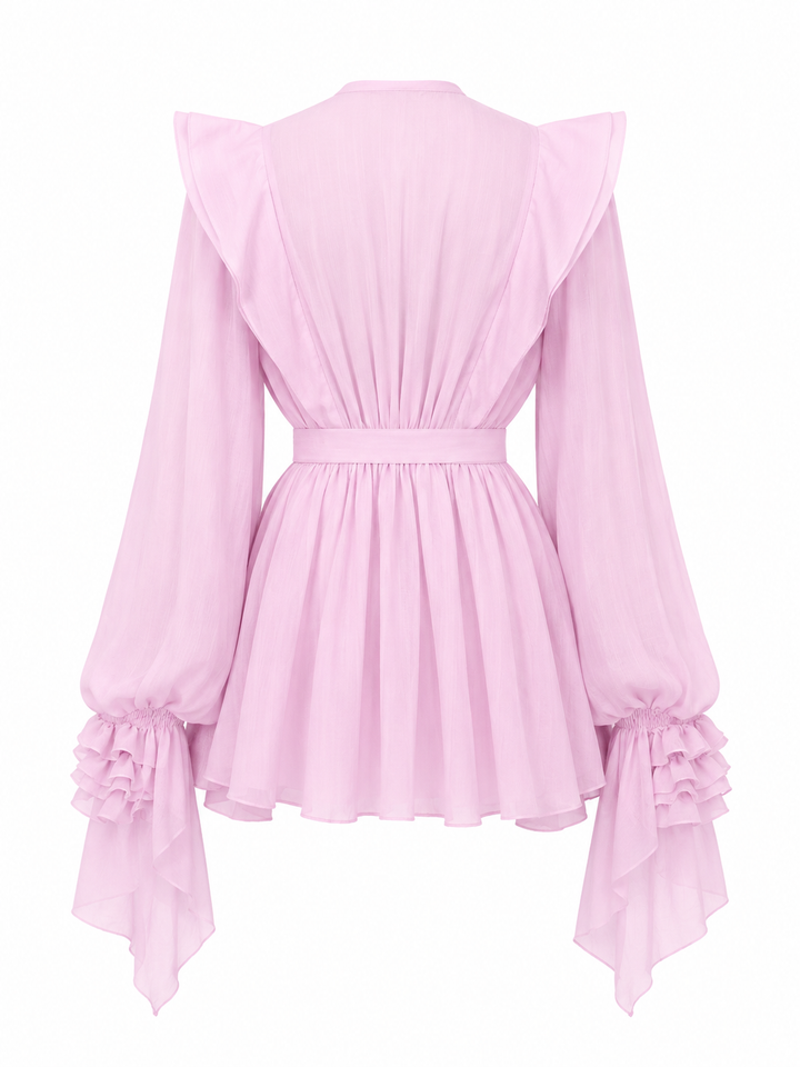 ruffled chiffon mini dress with waist tie – ROSALIE