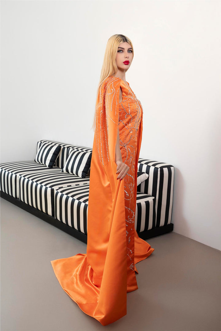 Sleeveless Embellished Jumpsuit with Satin Cape - ODD-SUNSET