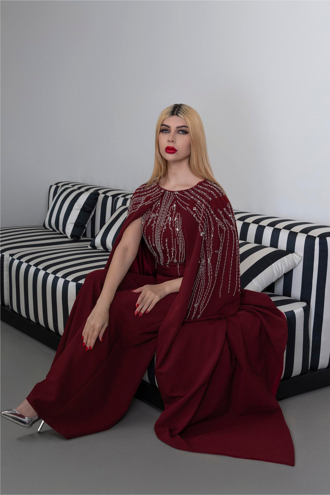 Embellished Jumpsuit with Flowing Cape – ODD-RUBY