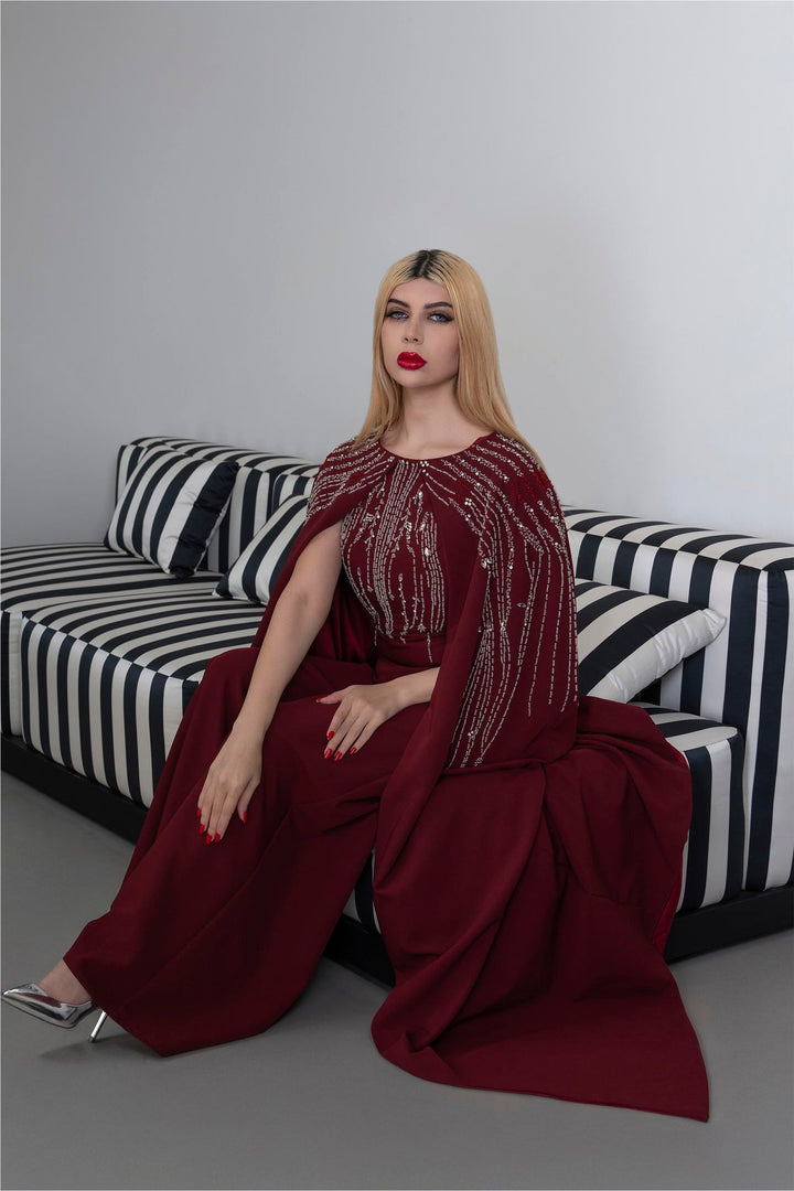 Embellished Jumpsuit with Flowing Cape – ODD-RUBY