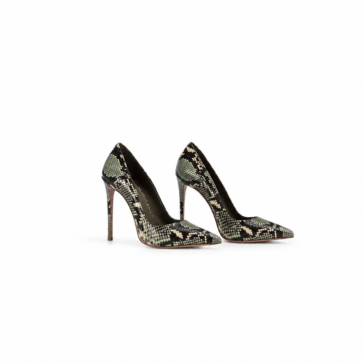 Snakeskin Print Pointed-Toe Stiletto Heels – SERPENTA