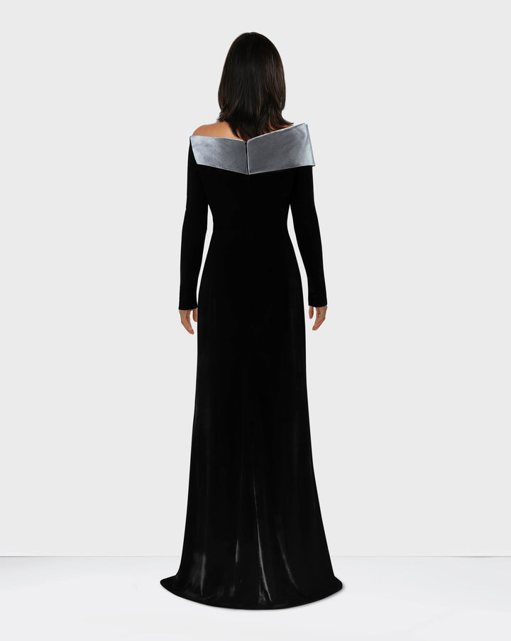 ODD-Black column dress with silver structured collar-Sonah