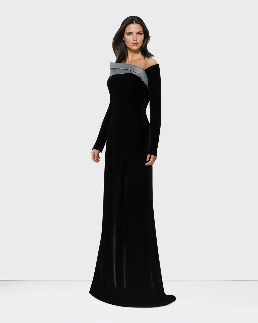 ODD-Black column dress with silver structured collar-Sonah