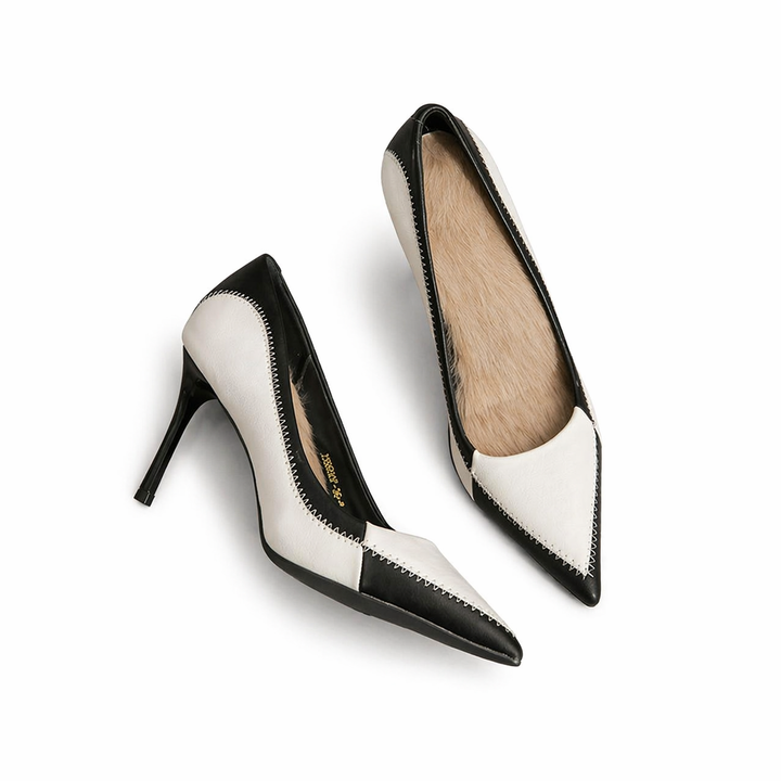 Chic Black & White Pointed-Toe Stiletto Heels-DESERT