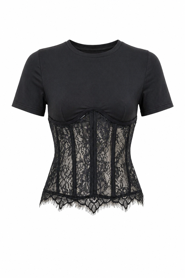 Black Lace Corset Panel Top – VÉLORA