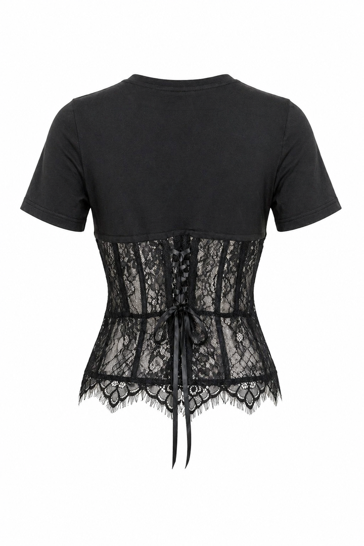 Black Lace Corset Panel Top – VÉLORA