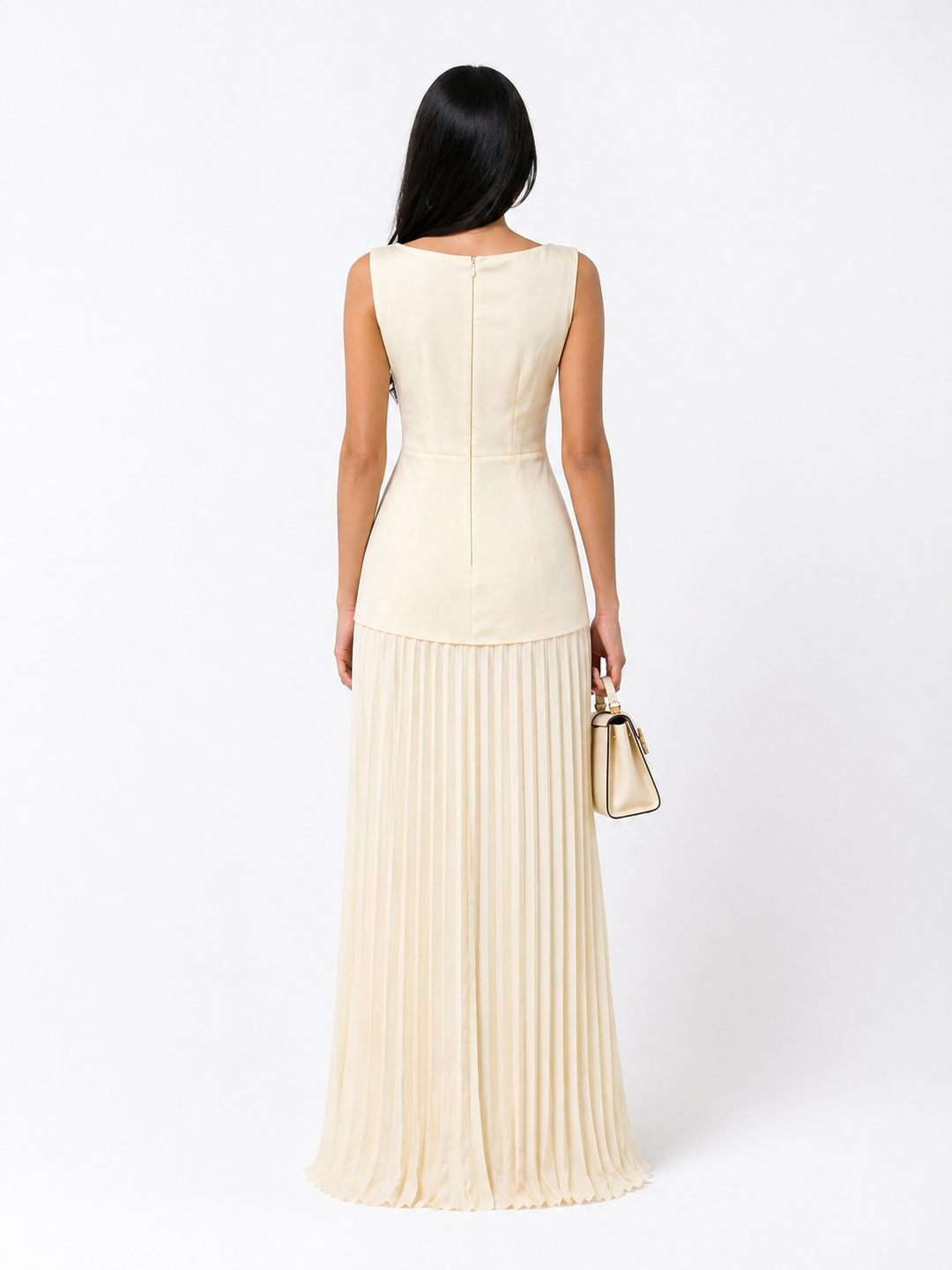 Ivory Pleated Hem Maxi Dress - CELÉNA