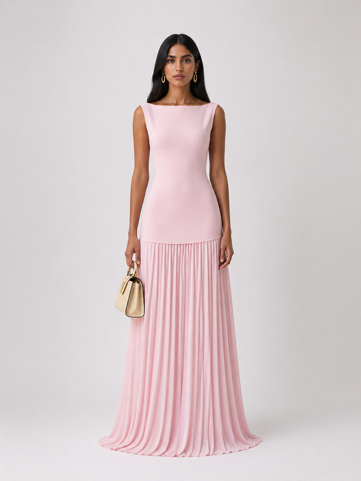 Ivory Pleated Hem Maxi Dress - CELÉNA