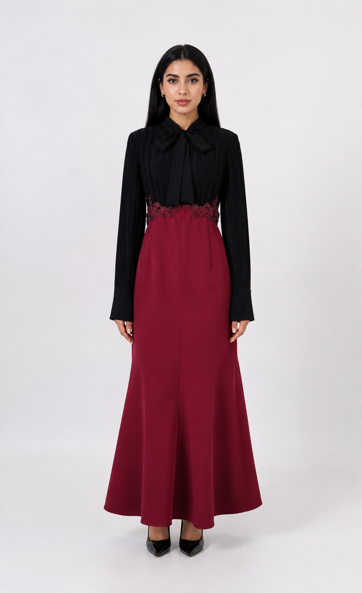 Pearl Waist Bow Maxi Dress - Timeless