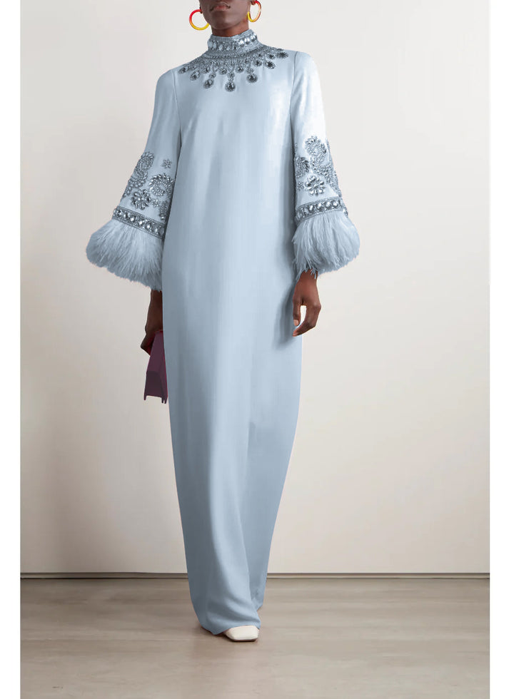 embellished-feather cuff kaftan – Zykeria-1