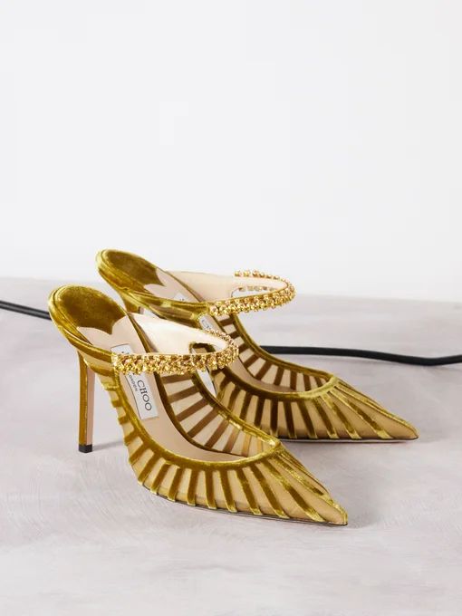 gold velvet slingback heels with crystal embellished strap – ODD- AMAALI