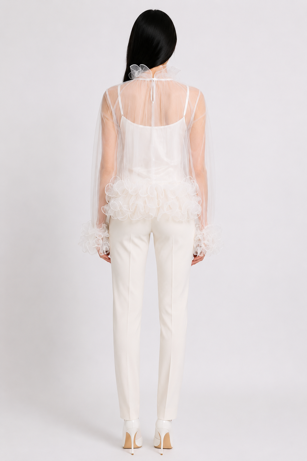 Sheer Ruffle Mesh Blouse - Ethereal