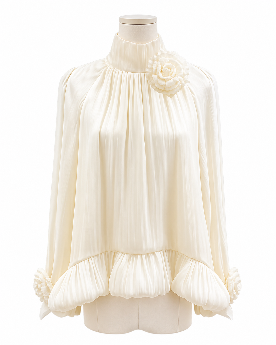 Ivory Pleated Ruffle Blouse – FLORÉA
