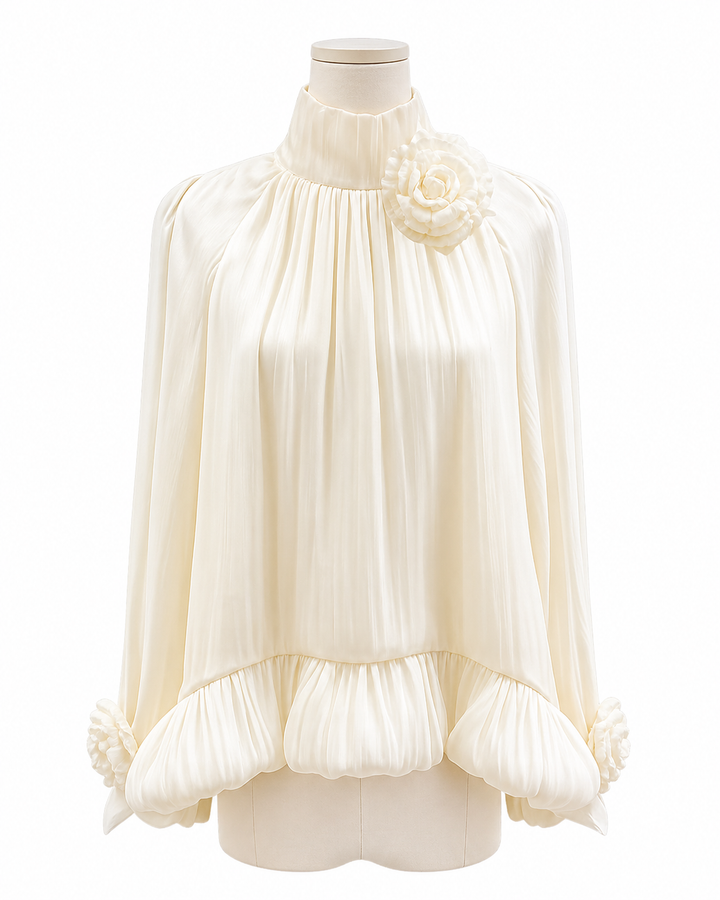 Ivory Pleated Ruffle Blouse – FLORÉA