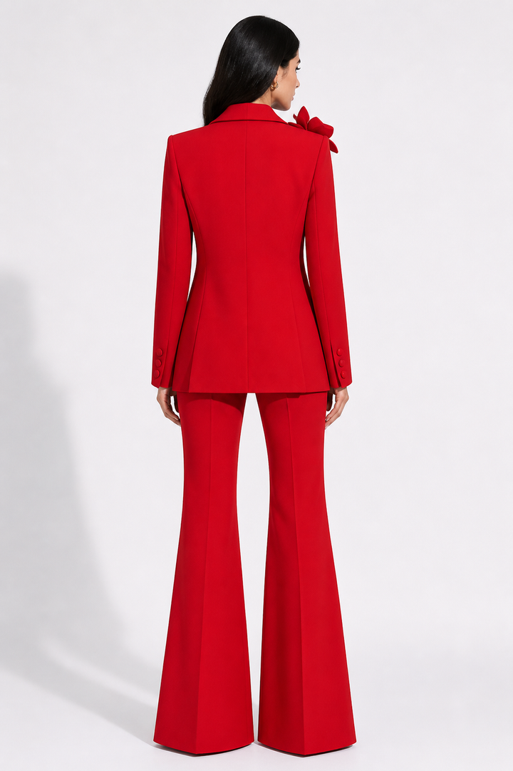 Red Floral Statement Blazer & Flared Pants Set – ROSÉLLE