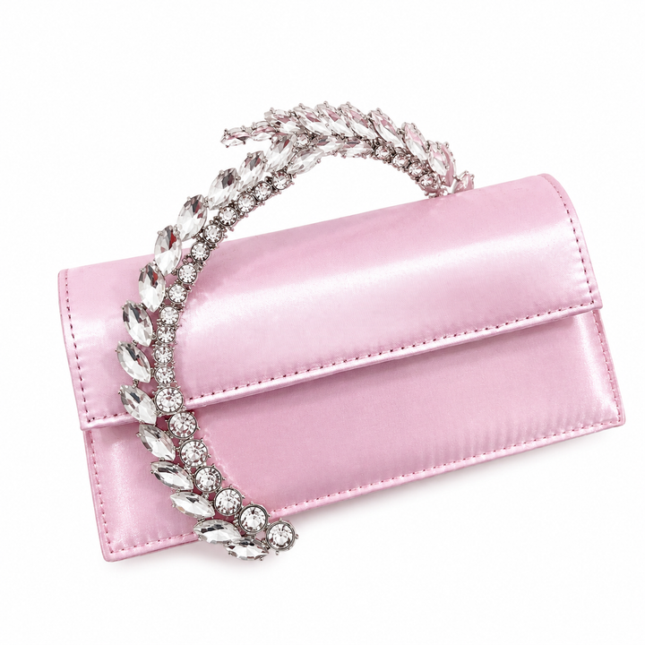 Crystal Handle Satin Evening Clutch – ÉLORIA