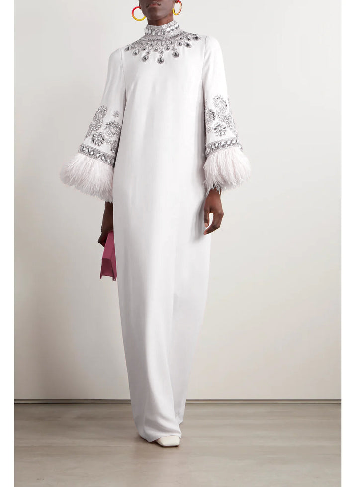 embellished-feather cuff kaftan – Zykeria-1