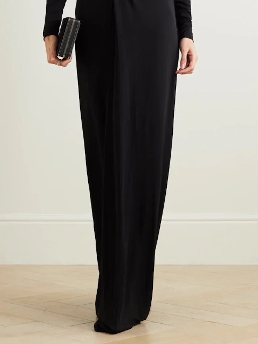 Plunging tuxedo gown with gathered waist – Zaydee-1
