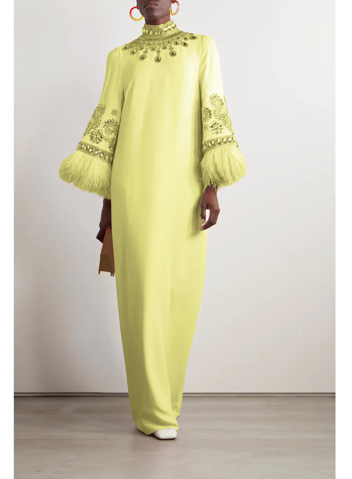 embellished-feather cuff kaftan – Zykeria-1