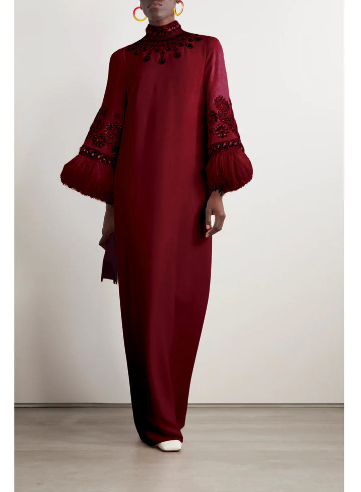 embellished-feather cuff kaftan – Zykeria-1