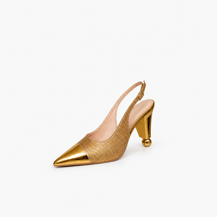 Golden Slingback Pointed Heels - Luxe