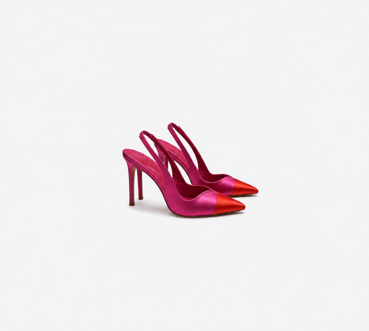 Pink & Red Satin Slingback Heels – Sunset