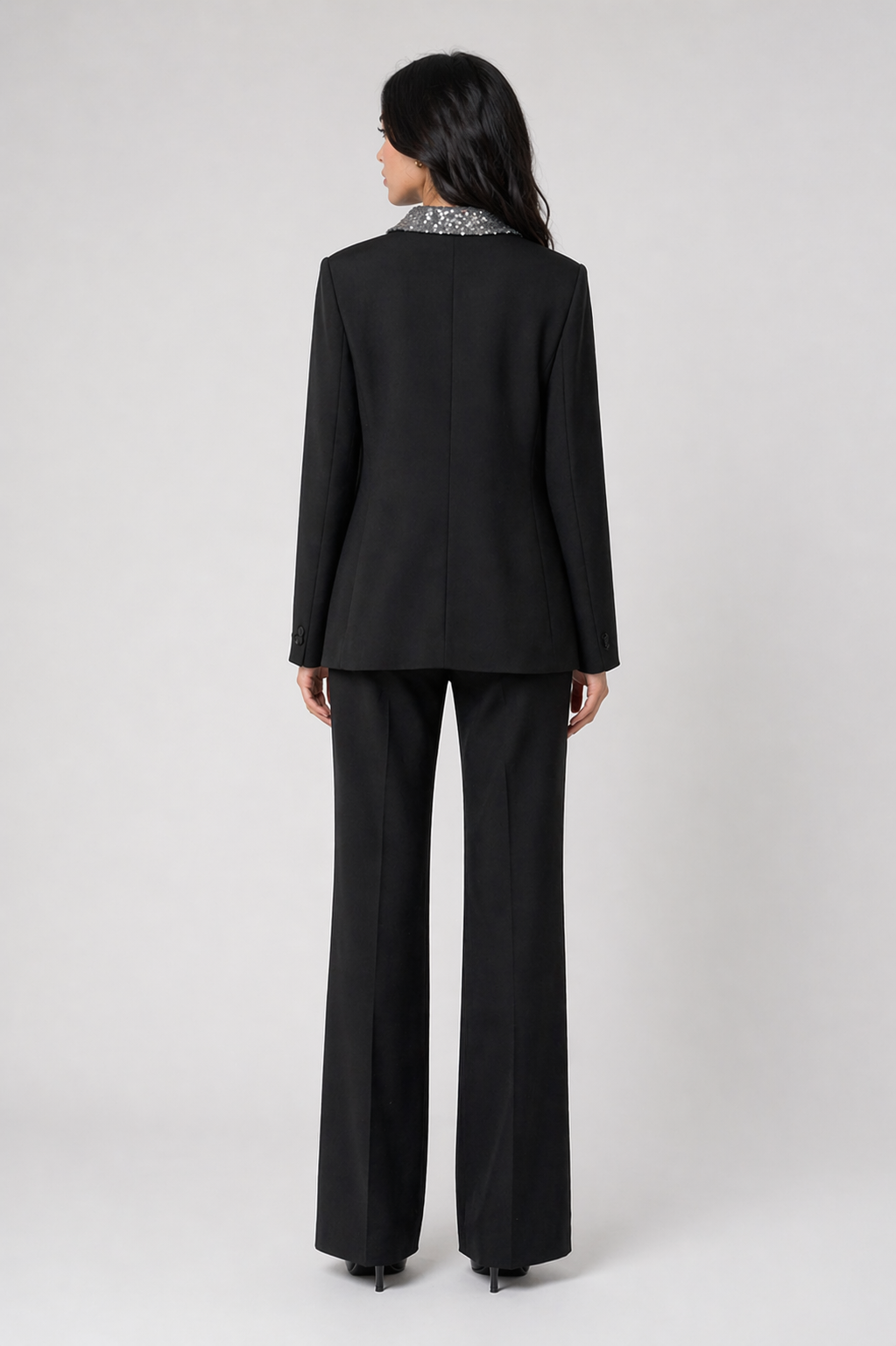 Black Blazer with Sequin Shawl Collar - LUXARA