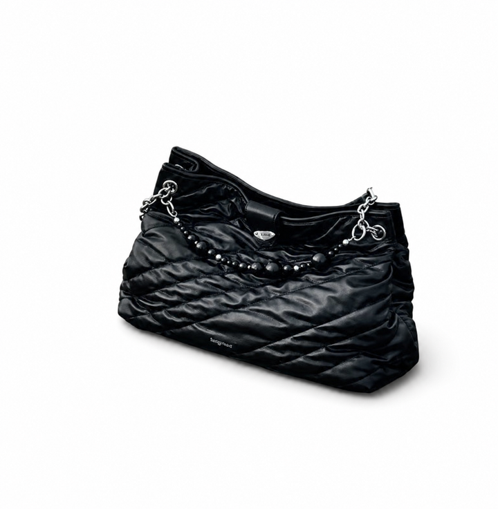 Black Ruched Chain Shoulder Bag – Songmont