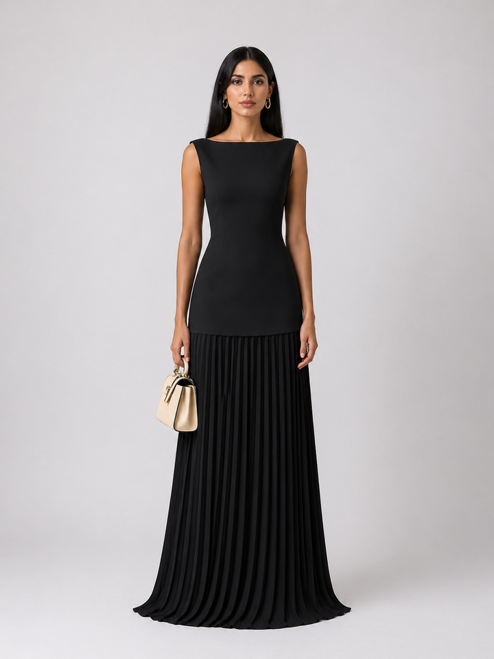 Ivory Pleated Hem Maxi Dress - CELÉNA