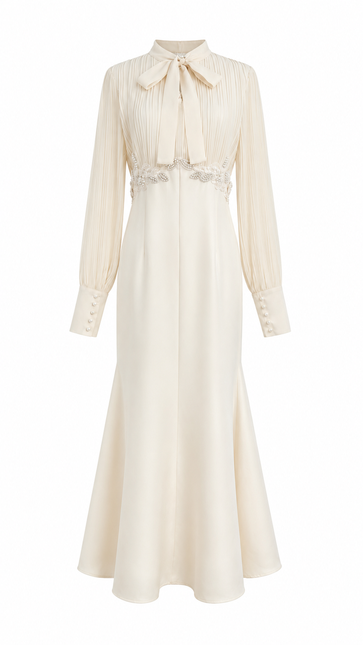 Pearl Waist Bow Maxi Dress - Timeless