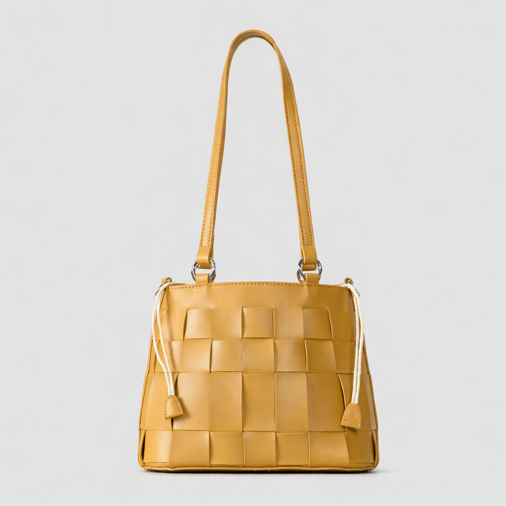 woven leather mini shoulder bag with crossbody strap – NUDE