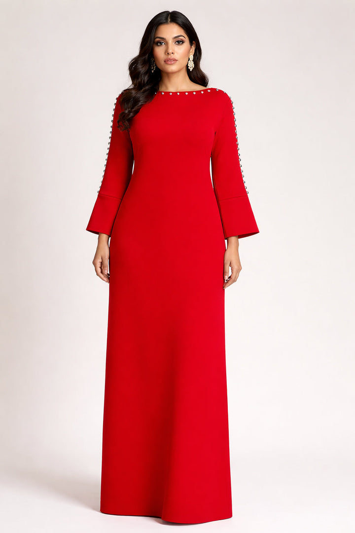 crystal-trimmed kaftan gown with flared sleeves –RAYYN-1