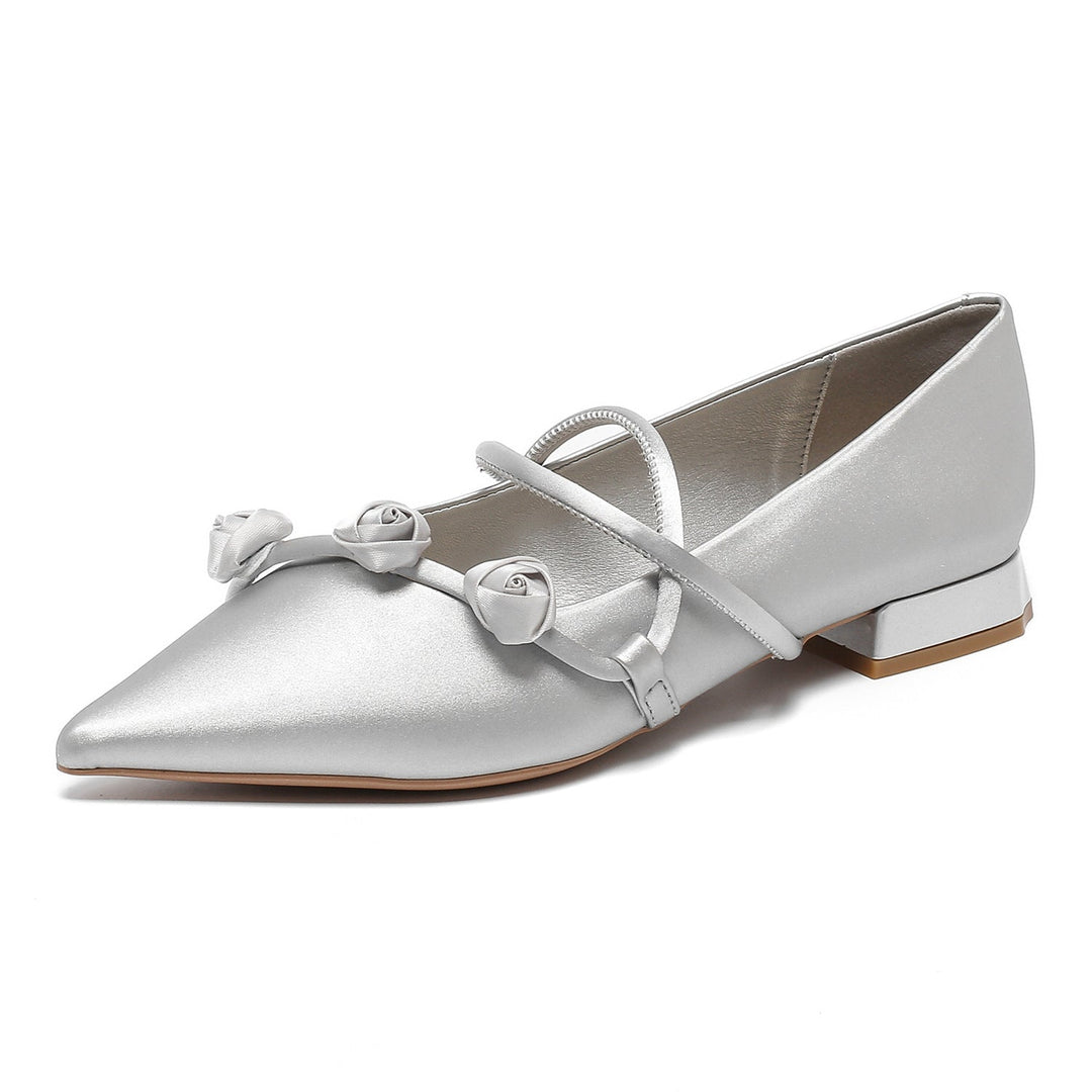 satin mary jane flat with rose appliqué strap – BLOSSOM