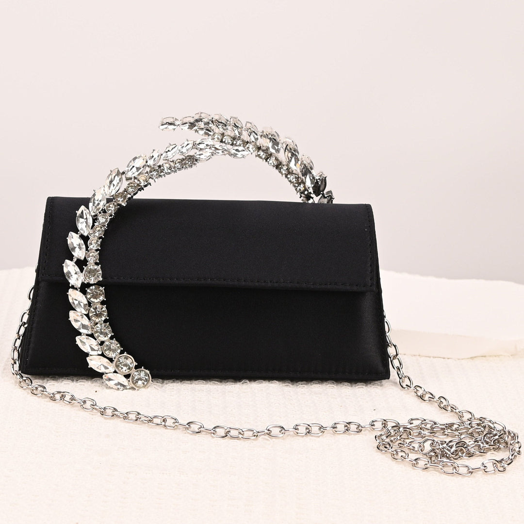 Crystal Handle Satin Evening Clutch – ÉLORIA