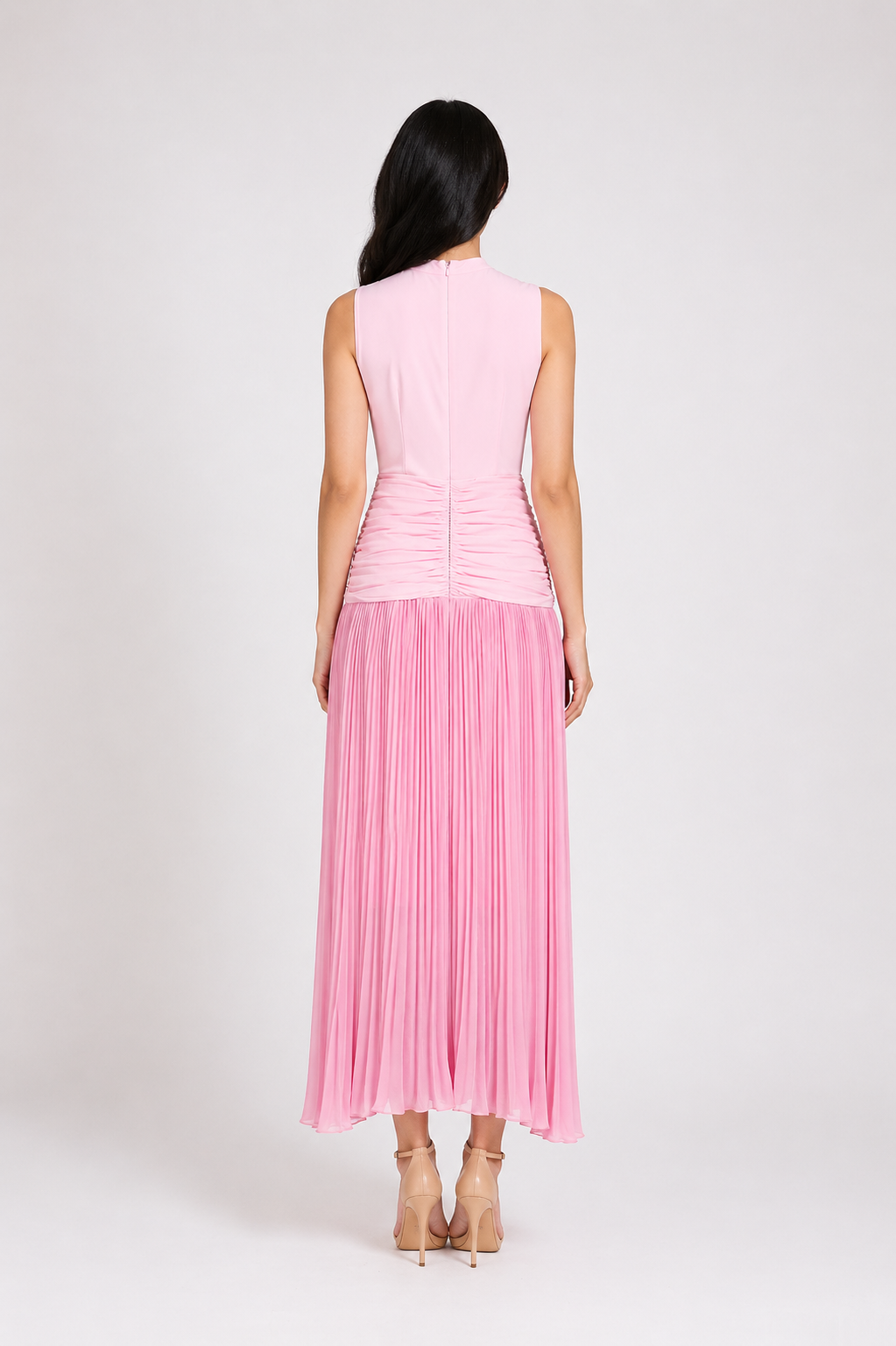 Blush Pink Pleated Asymmetric Maxi Dress - LUMINA