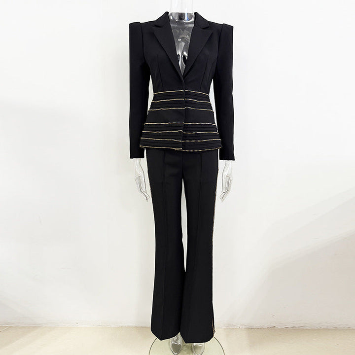 tailored blazer and straight-leg pants set with embellished waist – RUBELLA