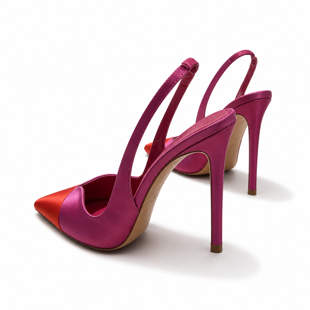 Pink & Red Satin Slingback Heels – Sunset