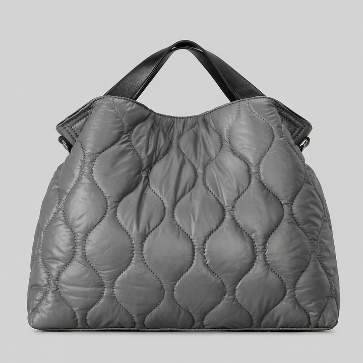 Black Quilted Puffer Shoulder Tote Bag with Top Handle - VARENA