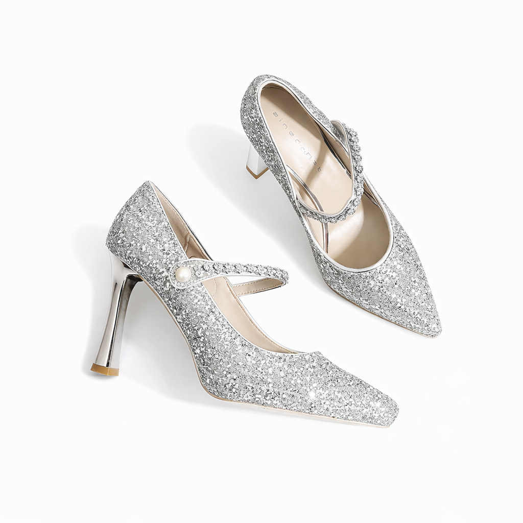 glitter mary jane stiletto pump with pearl detail – LUMIÈRE