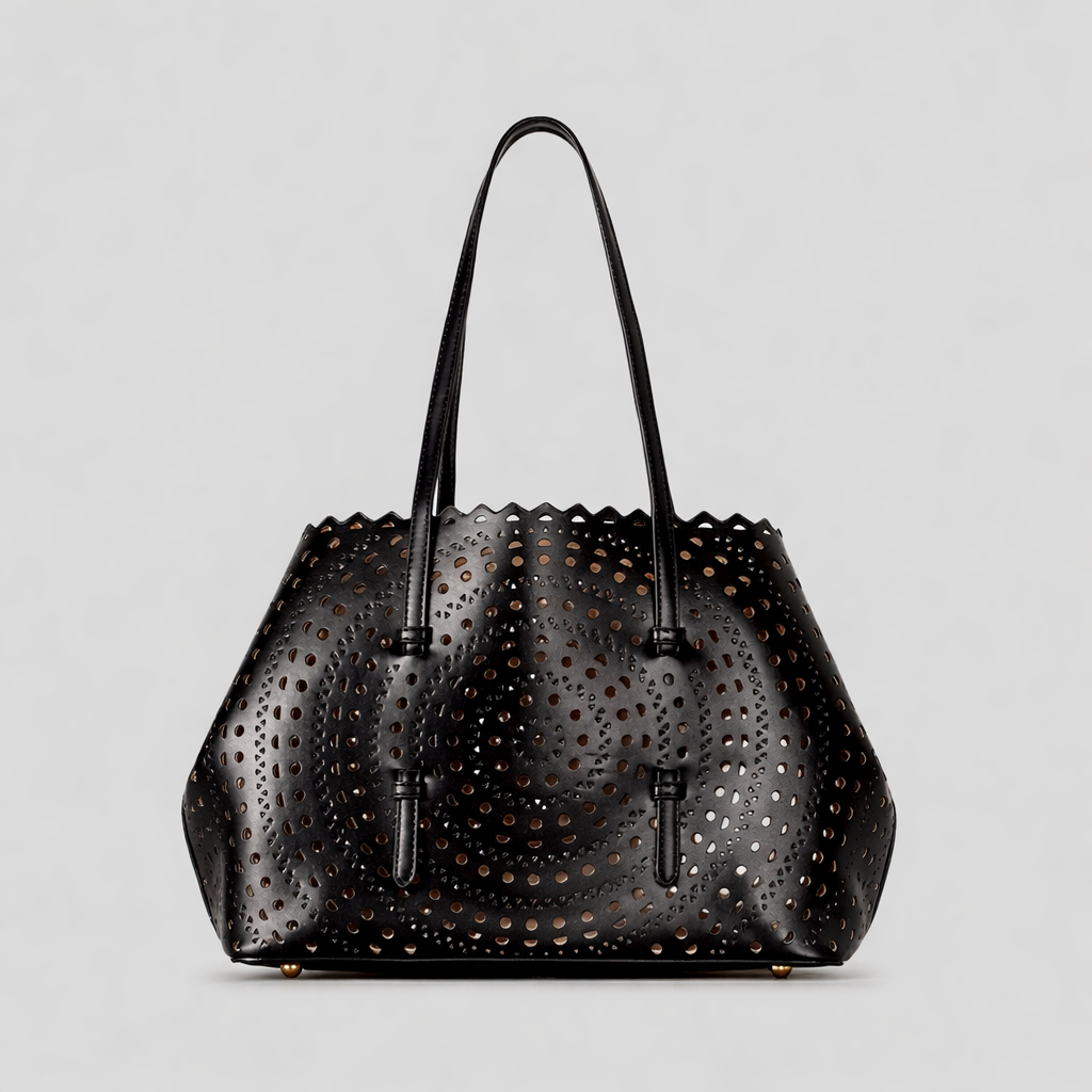 Elegant White Laser Cut Tote Bag-SIMAN