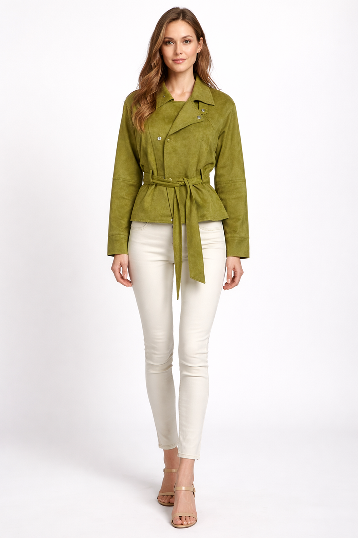 Olive Green Suede Belted Jacket-SALEO