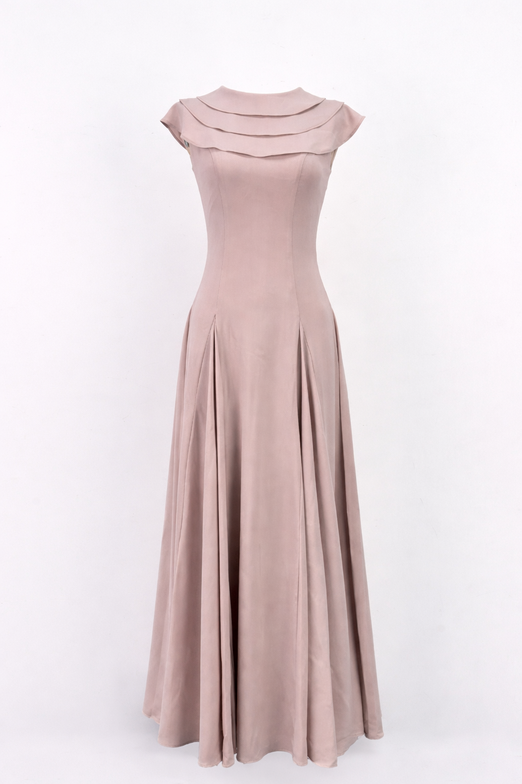 cap sleeve maxi dress with layered neckline and pleated skirt – BLUSH