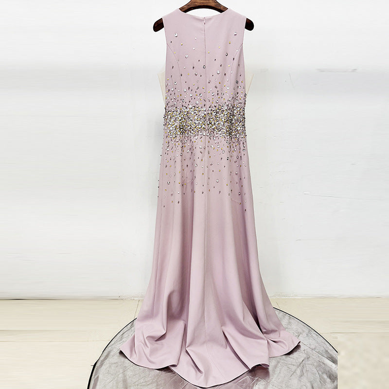 sleeveless evening gown with crystal embellished waist – ODD- BLUSH