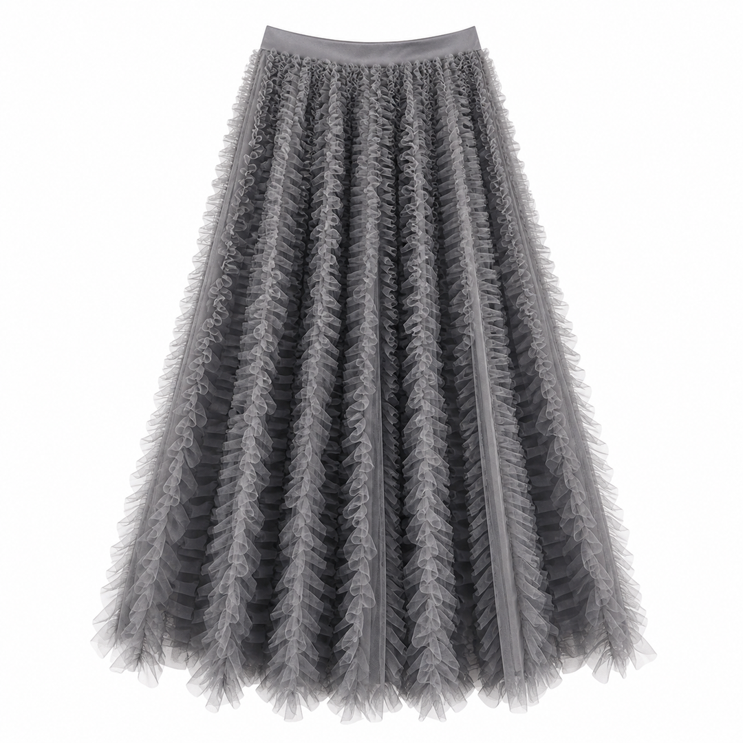 Beige Ruffled Tulle Maxi Skirt – AURÉLIA