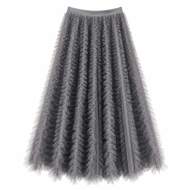 Beige Ruffled Tulle Maxi Skirt – AURÉLIA