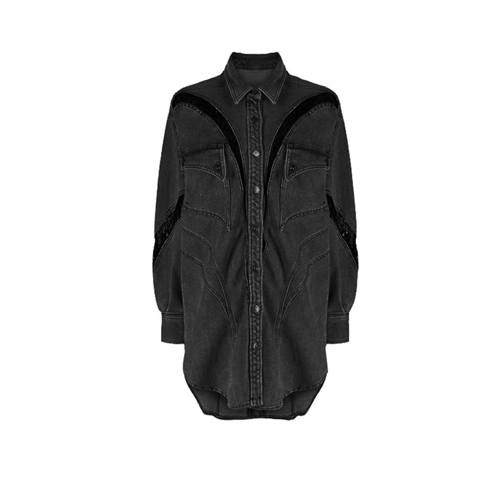 oversized denim shirt with lace panel detailing – INDIGO
