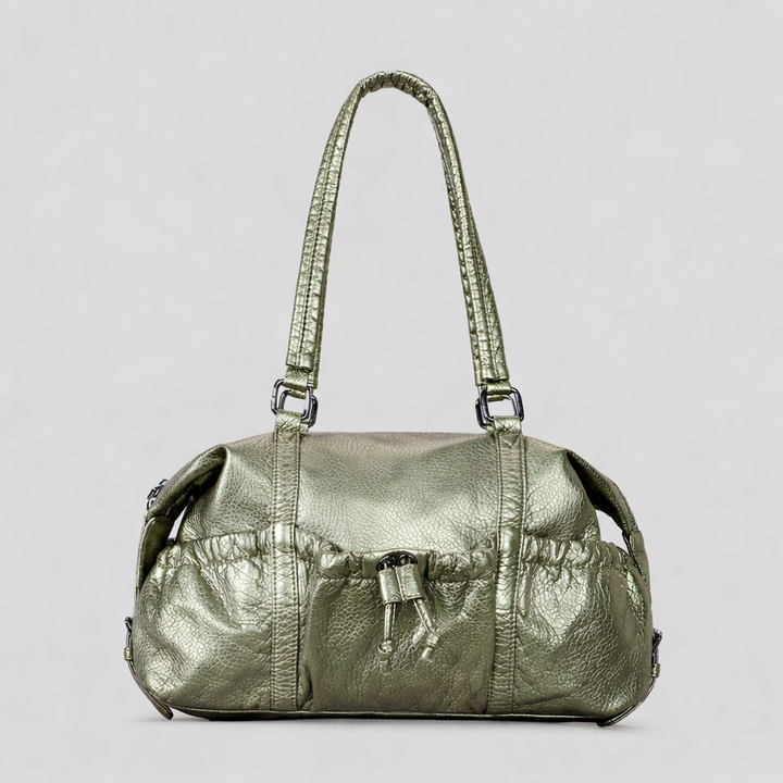 Sky Blue Soft Leather Drawstring Handbag-yondey