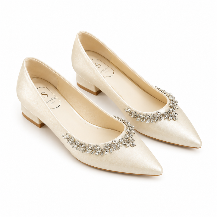 Ivory Crystal Embellished Kitten Heels – ÉLAROSE