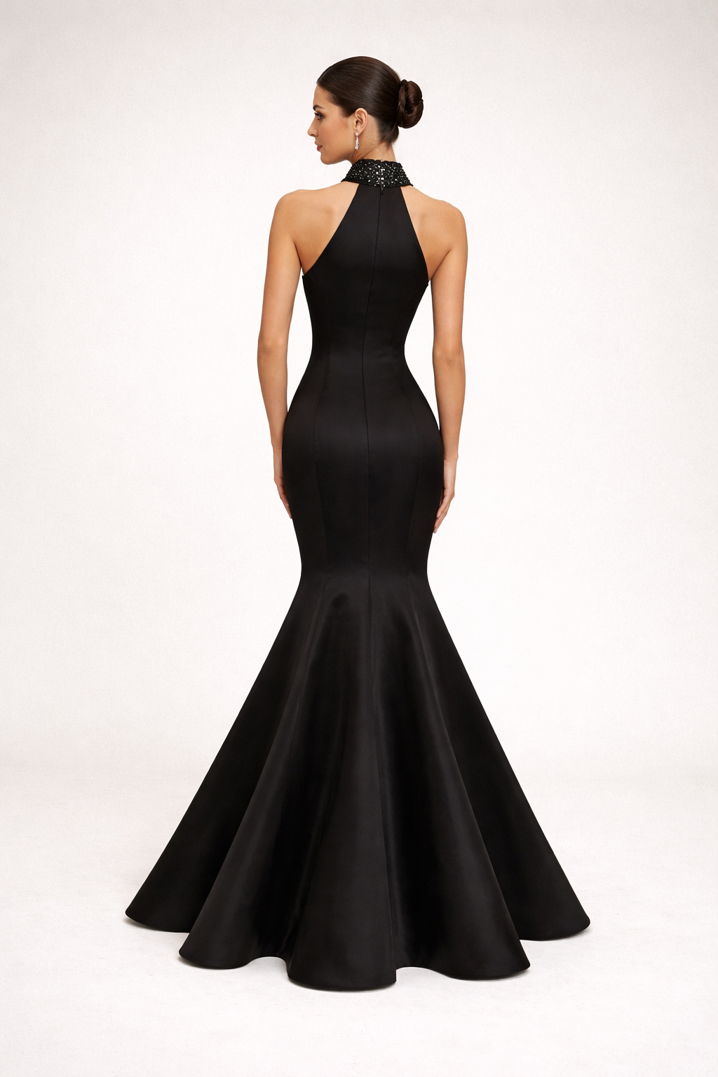 halter mermaid gown with draped beaded detailing – NOCTARA